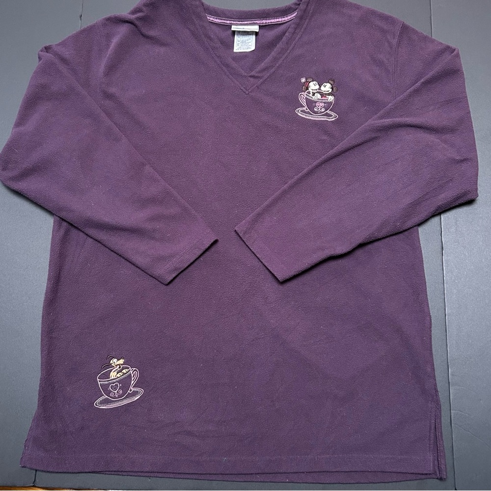 Disney 90s Mickey Minnie Mouse Embroidered Purple Fleece Pullover Adult Size XL